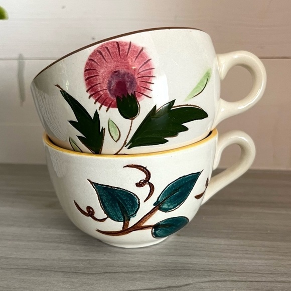 Stangl Pottery Tea Cups Set of Two Fruit and Thistle Pattern Made in Trenton, NJ - Picture 8 of 14